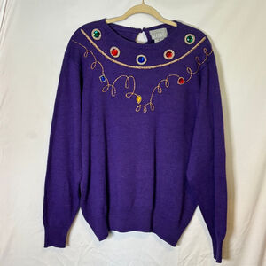 Vtg Purple Embellished Sweater Jewel Tone Beaded Knit Plus Size 1X Cozy NWT